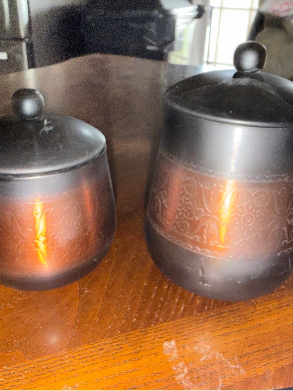 Black and Copper Decorative Lidded Vases - Set of 2